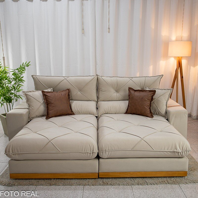 Sofá Retrátil Reclinável Gran Bello 2.50m Veludo Bege Claro - Molas Ensacadas Pocket - Imagem 4