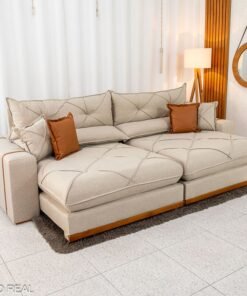 Sofá Retrátil Reclinável Gran Bello 2.90m Linho Bege - Molas Ensacadas