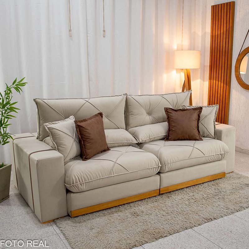 Sofá Retrátil Reclinável Gran Bello 2.90m Veludo Bege 01- Molas Ensacadas - Imagem 3