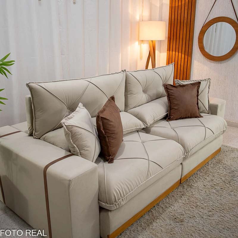Sofá Retrátil Reclinável Gran Bello 2.90m Veludo Bege 01- Molas Ensacadas - Imagem 6