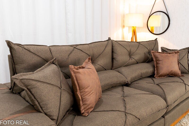 Sofá Retrátil Reclinável Gran Bello 2.90m Linho Marrom - Molas Ensacadas - Imagem 6