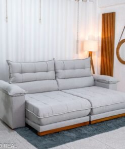 Sofá Retrátil Reclinável Itaúna 2.50m Linho Cinza 461 - Molas Ensacadas