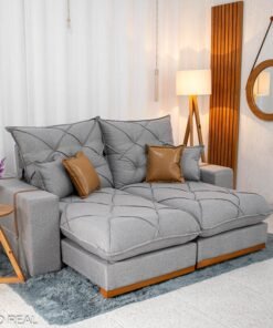 Sofá Retrátil Reclinável Malibu 2.10m Linho Cinza 1008 - D33 e Molas Ensacadas