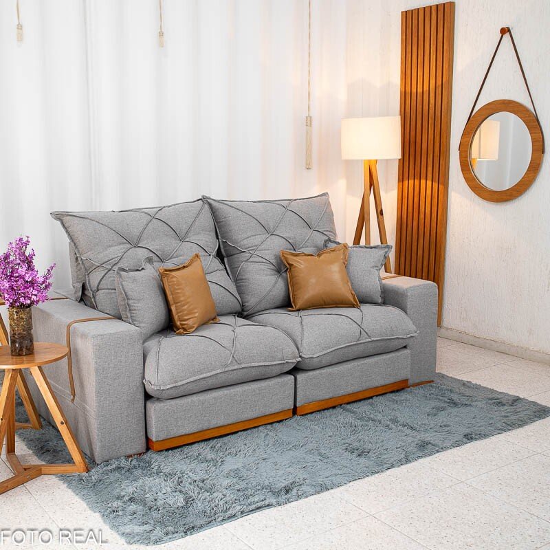 Sofá Retrátil Reclinável Malibu 2.10m Linho Cinza 1008 - D33 e Molas Ensacadas - Imagem 3