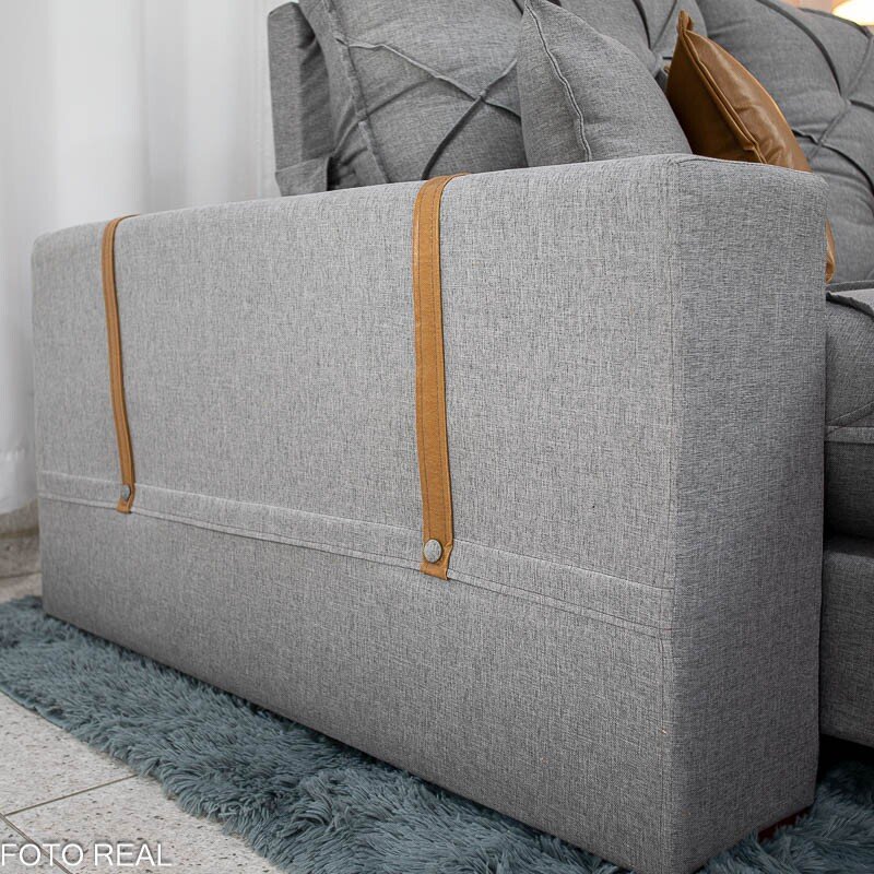 Sofá Retrátil Reclinável Malibu 2.10m Linho Cinza 1008 - D33 e Molas Ensacadas - Imagem 9