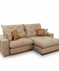 Sofá Retrátil Reclinável Malibu 2.50m Linho Bege 1006 - D33 e Molas Ensacadas