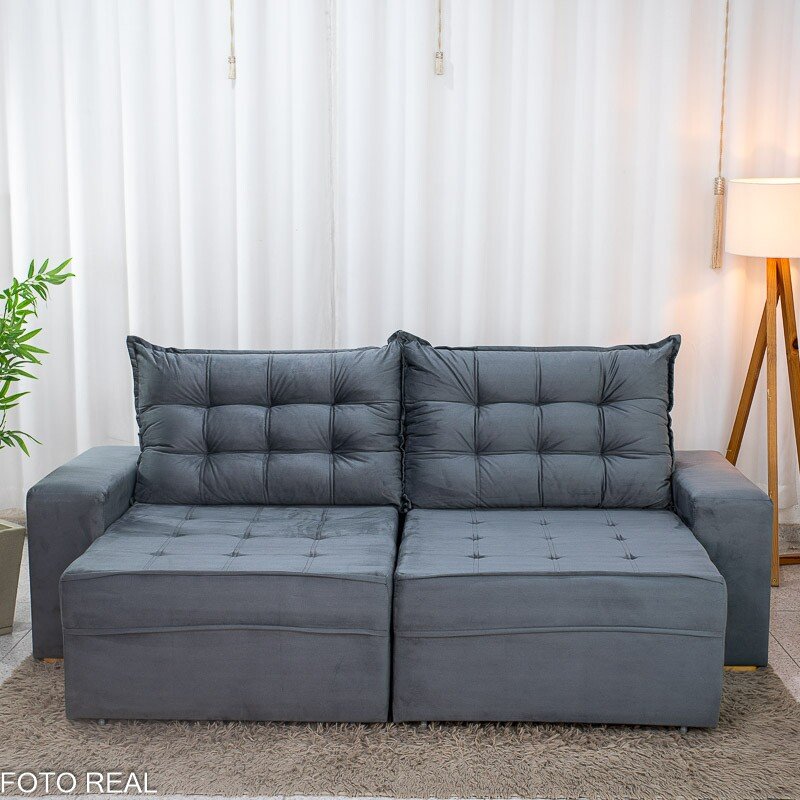 Sofá Retrátil Reclinável Vitória 2.30m Veludo Cinza 814 - Imagem 5