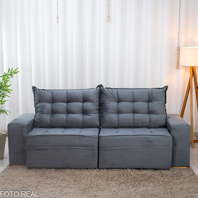 Sofá Retrátil Reclinável Vitória 2.30m Veludo Cinza 814 - Imagem 6