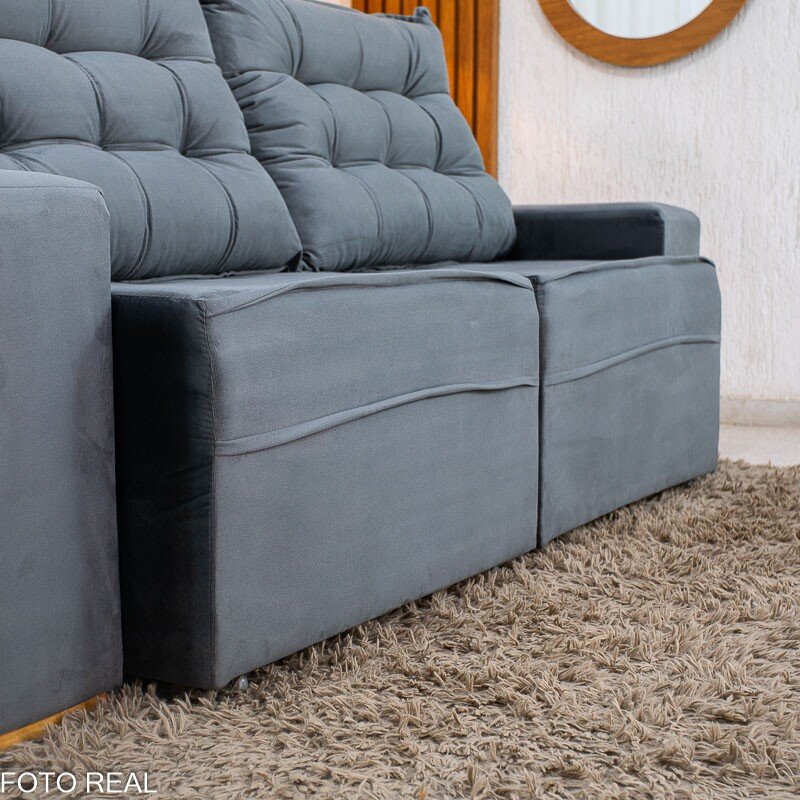 Sofá Retrátil Reclinável Vitória 2.30m Veludo Cinza 814 - Imagem 8