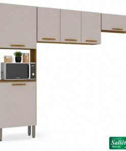 Torre Quente Cozinha New Valência + Aéreo Triplo 3 Portas 1.20m + Aéreo Geladeira New Valência Cinamomo/Off - Sallêto
