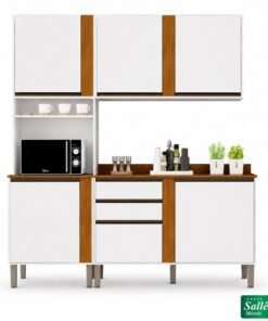 Torre Quente Cozinha Pérola + Balcão 1.20m + Aéreo 2 Portas 1.20m Branco/Cinamomo - Sallêto
