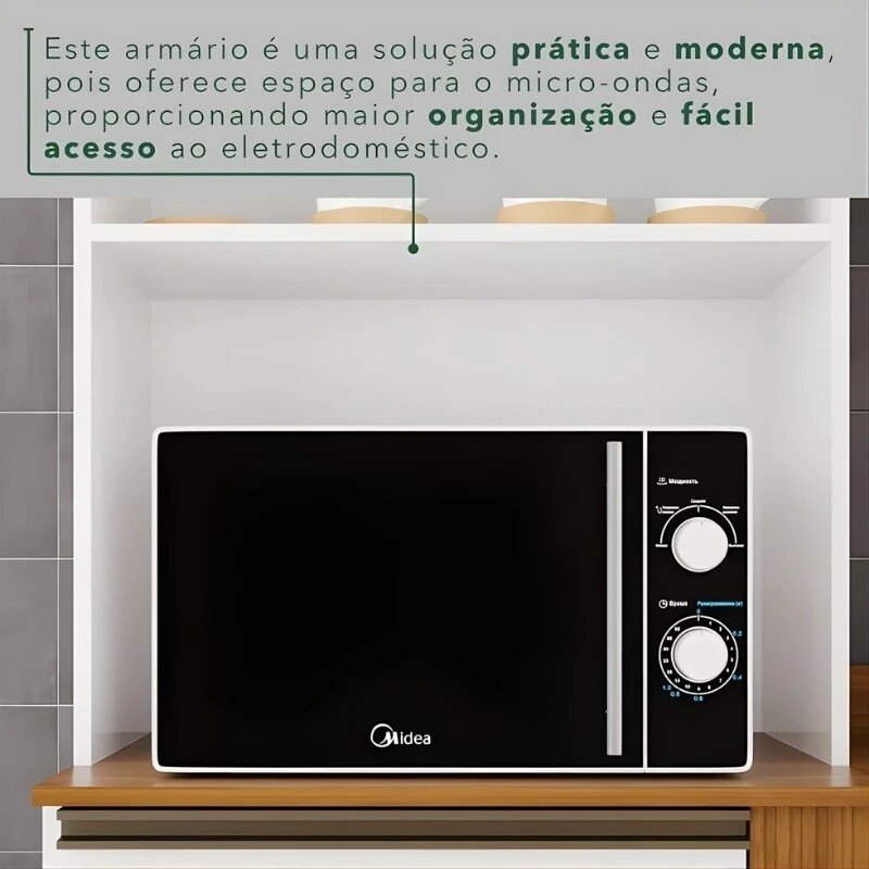 Torre Quente Cozinha Pérola + Balcão 1.20m + Aéreo 2 Portas 1.20m Branco/Cinamomo - Sallêto - Imagem 10