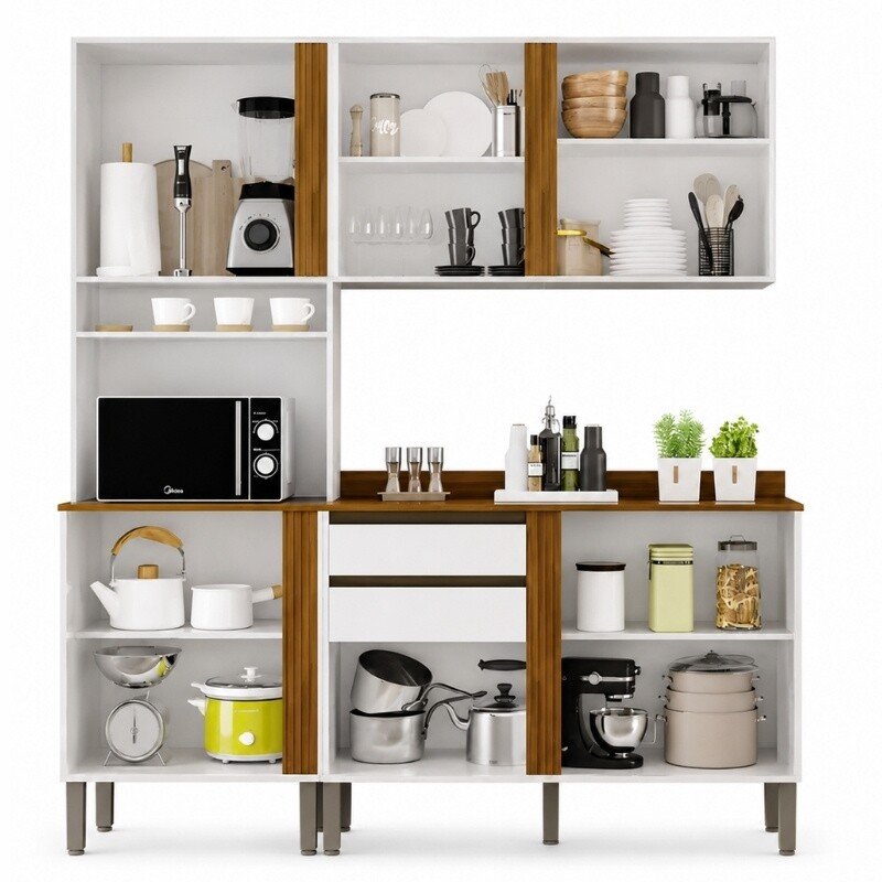 Torre Quente Cozinha Pérola + Balcão 1.20m + Aéreo 2 Portas 1.20m Branco/Cinamomo - Sallêto - Imagem 2