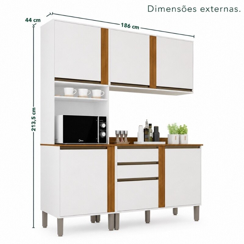 Torre Quente Cozinha Pérola + Balcão 1.20m + Aéreo 2 Portas 1.20m Branco/Cinamomo - Sallêto - Imagem 4