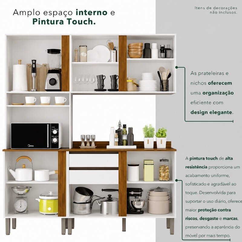 Torre Quente Cozinha Pérola + Balcão 1.20m + Aéreo 2 Portas 1.20m Branco/Cinamomo - Sallêto - Imagem 5