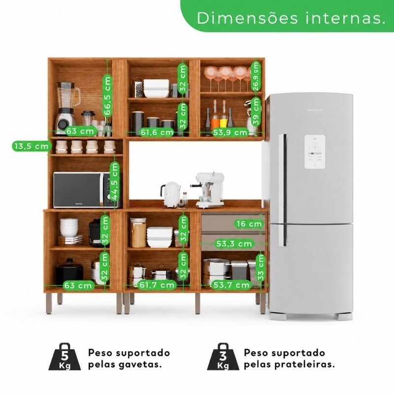 Torre Quente Cozinha Pérola + Balcão 1.20m + Aéreo 2 Portas 1.20m Cinamomo/Off - Sallêto - Imagem 3
