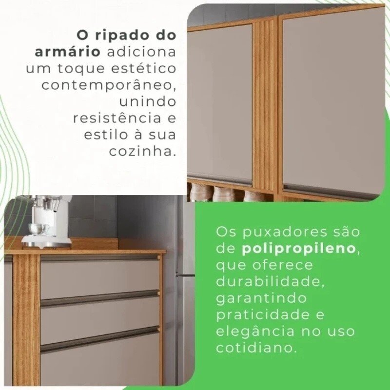 Torre Quente Cozinha Pérola + Balcão 1.20m + Aéreo 2 Portas 1.20m Cinamomo/Off - Sallêto - Imagem 4