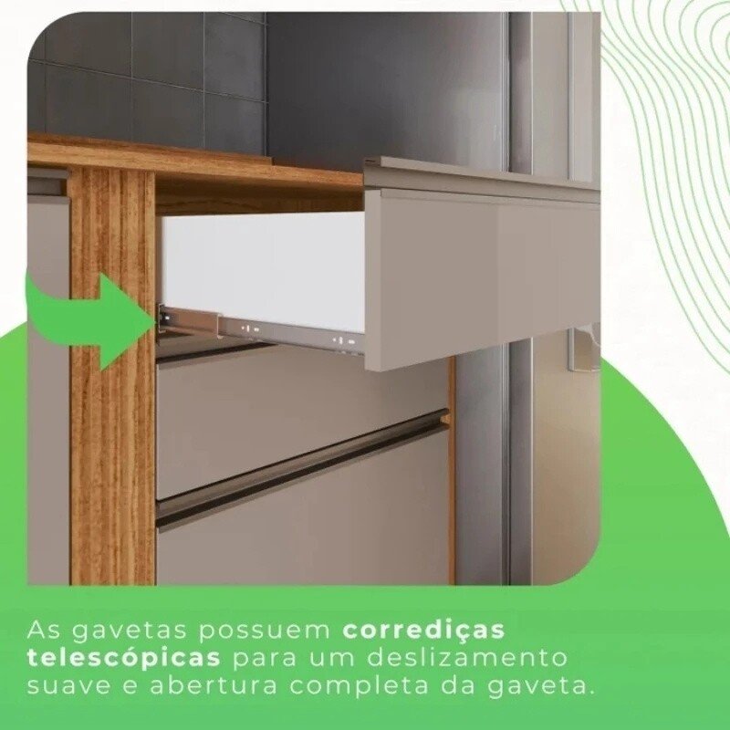 Torre Quente Cozinha Pérola + Balcão 1.20m + Aéreo 2 Portas 1.20m Cinamomo/Off - Sallêto - Imagem 5