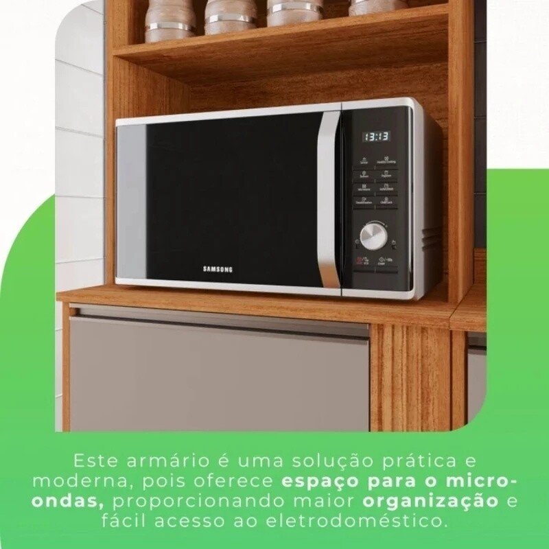 Torre Quente Cozinha Pérola + Balcão 1.20m + Aéreo 2 Portas 1.20m Cinamomo/Off - Sallêto - Imagem 6